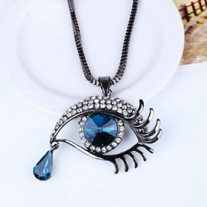 Evil Eye Teardrop Necklace - Silvertone
