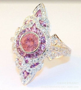 Pink Sapphire & White Topaz Ring, Size 8