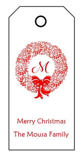 Enclosure Cards/Gift Tags - Merry Christmas & Wreath with Initial (set of 24)