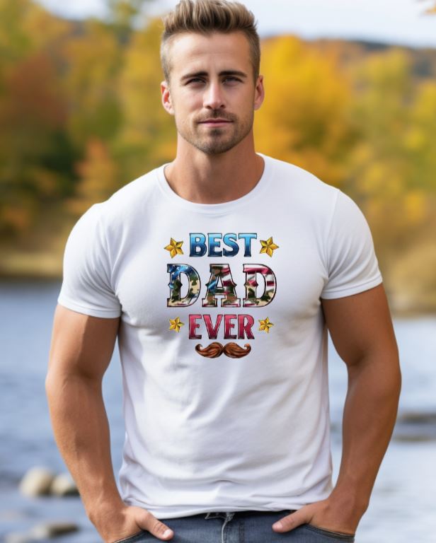 Best Dad Ever Tee w/Mustache and American Flag