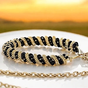 Paula Deen Spiral Black Bead Wrapped Circle Pendant & Chain