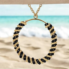 Paula Deen Spiral Black Bead Wrapped Circle Pendant & Chain