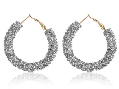 Silver Rhinestone Cluster Hoop Earrings