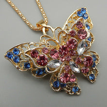 Betsey Johnson Butterfly Necklace/Brooch with Pink, Blue and White Crystals