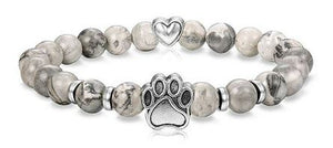 Natural Stone Paw & Heart Bracelet - Gray