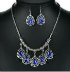 Chunky Blue Drop Vintage Style Necklace and Earring Set