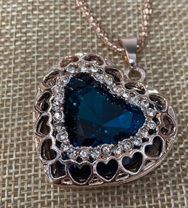 Betsey Johnson 3D Heart Necklace with Aqua Stone