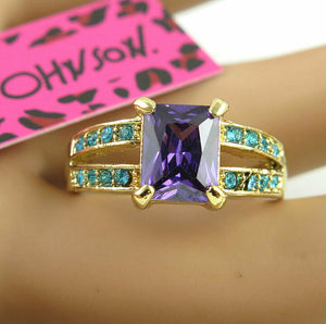 Betsey Johnson Purple and Turquoise Stone Ring - Size 8