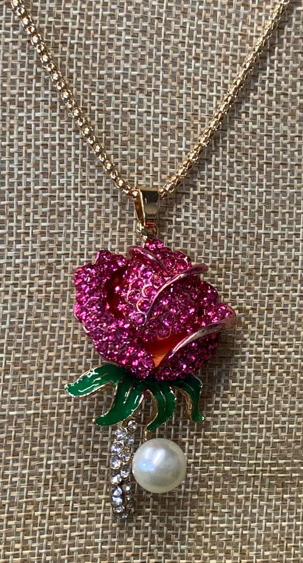Betsey Johnson Pink Rose Necklace with Pearl