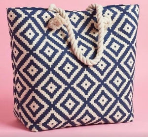 Summer and Rose Navy Diamond Tote with Rope Handles