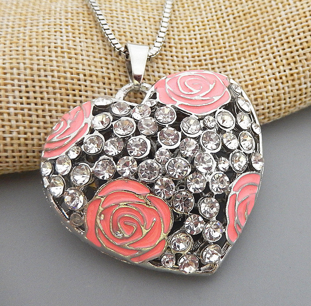 Betsey Johnson Rhinestone Heart with Enamel Roses