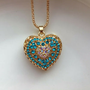 Betsey Johnson Heart Necklace - Aqua and Iridescent Crystals
