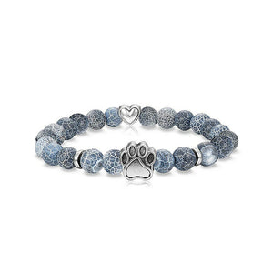 Natural Stone Paw & Heart Bracelet - Steel Blue