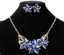 Blue & Gold Floral Necklace & Earring Set