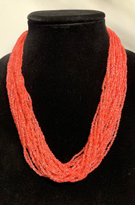Vintage Coral Seed Bead Multi-Strand Necklace
