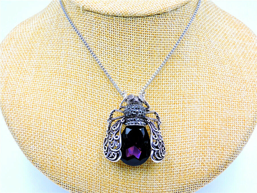Betsey Johnson Bee Necklace/Brooch with Purple Crystal Body