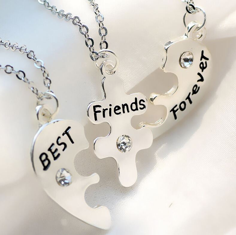 BFF for 3 Best Friends - Heart Puzzle with Clear Crystals (3 pc Set)