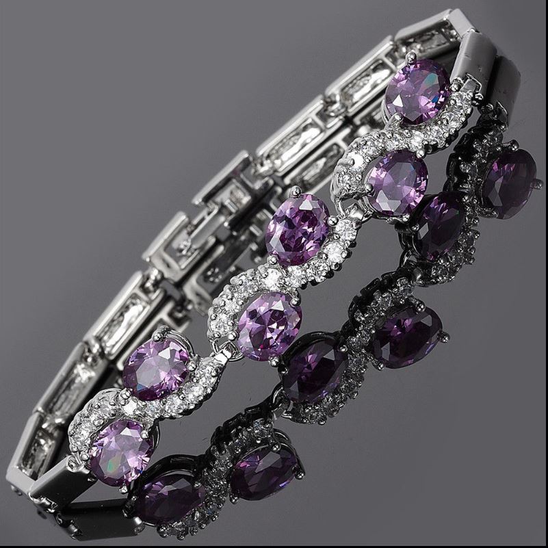 Amethyst and White Topaz (Simulated) Bracelet