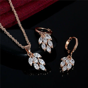 18k Rose Gold Plated Crystal Leaf Set