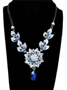 Betsey Johnson Blue Flower and Crystal Necklace