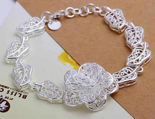 Open Flower with Leaf Link Bracelet