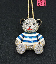 Betsey Johnson Bear Necklace with Blue and White Striped Shirt