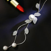 Long Pearl & Leaf Necklace