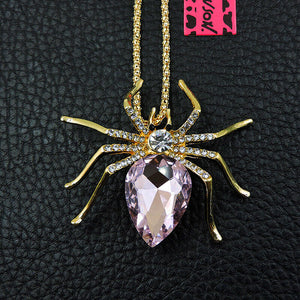 Betsey Johnson Spider Necklace with Pink Crystal Body