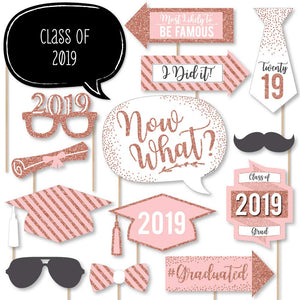 Photo Booth Props - Graduation Theme - Rose Gold - Class of 2019