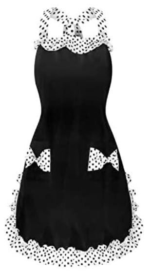 Black & White Apron with Polka Dots - Double Bow