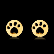Round Earrings with Paw Print (Gold tone)