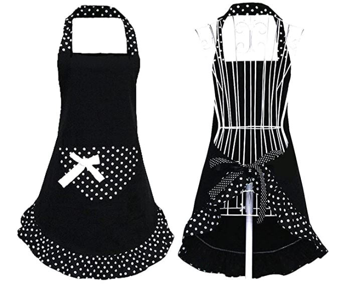 Black Apron with Polka Dots - Single Bow