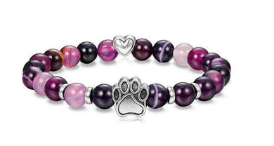Natural Stone Paw & Heart Bracelet - Pink