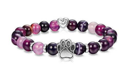 Natural Stone Paw & Heart Bracelet - Pink