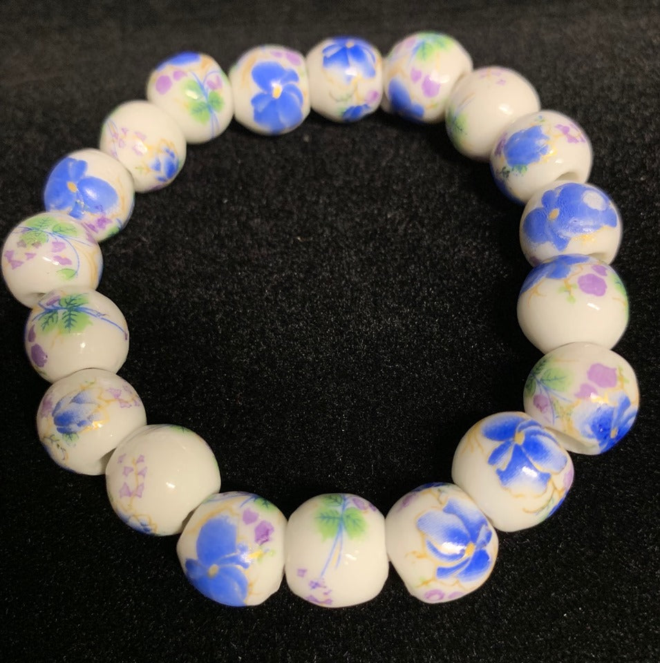 Porcelain Beaded, Hand Painted Floral Bracelet