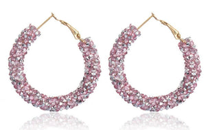 Pink Rhinestone Cluster Hoop Earrings