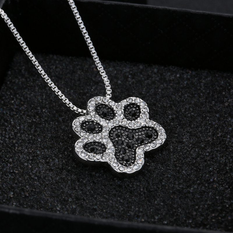 Rhinestone Dog Paw Necklace
