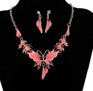 Betsey Johnson Pink Sparkle Butterfly Necklace & Earring Set