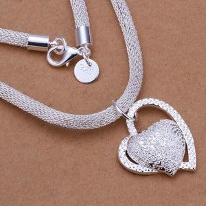 Heart in Heart Necklace with Mesh Chain