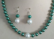 Green Pearl Necklace and Earrings Set