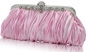 Pink Satin Rhinestone Clutch - Purse - Cross Body