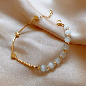 Heart and Stone Bead Bracelet - Adjustable Bangle