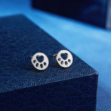 Round Earrings with Paw Print (Silver tone)