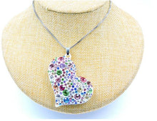 Betsey Johnson White Heart Necklace/Brooch with Colored Rhinestones