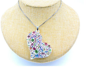 Betsey Johnson White Heart Necklace/Brooch with Colored Rhinestones