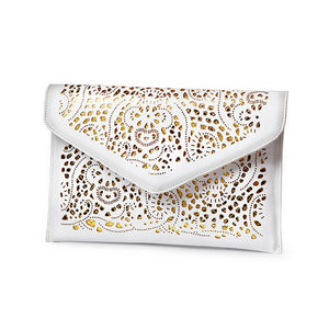 White & Gold Cutout Clutch - Purse - Tablet Sleeve