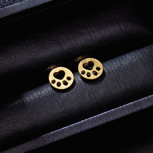 Round Earrings with Paw Print (Gold tone)