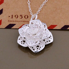 3D Silvertone Rose Necklace
