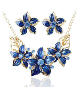 Blue & Gold Floral Necklace & Earring Set