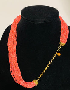 Vintage Coral Seed Bead Multi-Strand Necklace